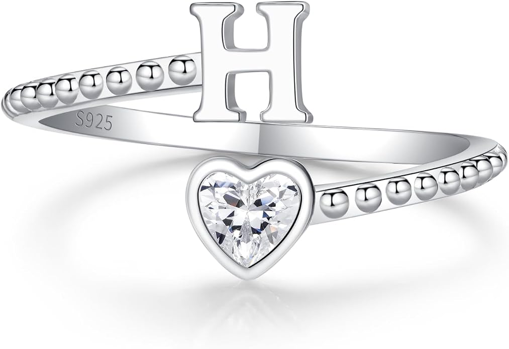 Step Forward 925 Sterling Silver Adjustable Initial Ring for Women | Non Tarnish Letter Rings for Lady | Alphabet Heart Thumb Rings | Capital Letter Jewelry Gifts