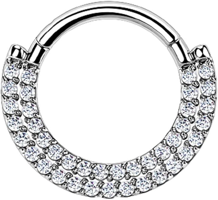 Pierced Owl - 16GA G23 Implant Grade Titanium Double CZ Crystal Lined Cartilage Helix Daith Septum Hinged Segment Ring