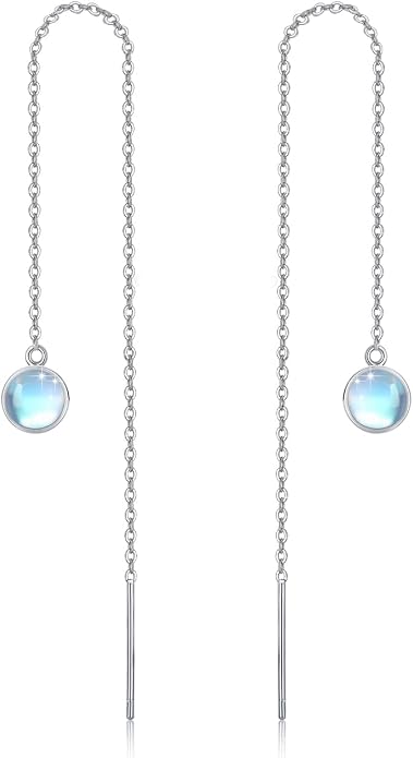 Woman Tassel Earrings Sterling Silver Gemstone Drop Earrings Long Chain Ear Line