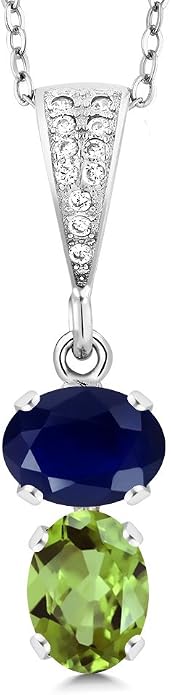 Gem Stone King 2-Stone Gemstone Birthstone Pendant Necklace for Women in 925 Sterling Silver | Oval 8x6MM | 18 Inch Silver Chain | Fine Jewelry for Her Mom Wife