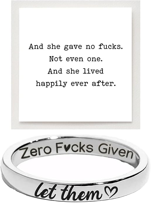 LIU JUN Let Them Zero Fcks Given Ring For Women, Stainless Steel Heart Engraved With Hidden Information Friendship Self Worth Motivation Rings Unique Inspirational Jewelry Gifts