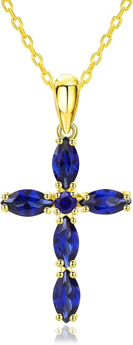 14K Gold Plated 925 Sterling Silver Birthstone Cross Necklace for Women Men