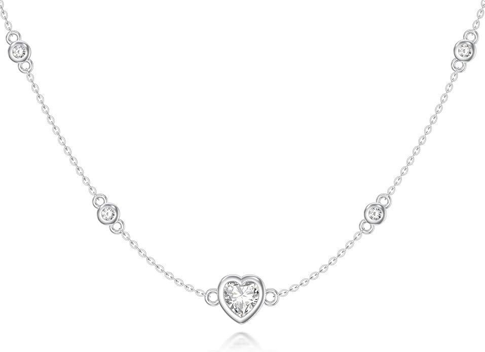 925 Sterling Silver Heart Necklace for Women Ladies Cubic Zirconia Heart Jewelry Gifts