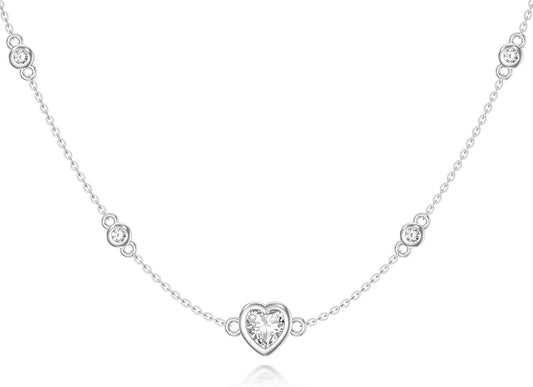 925 Sterling Silver Heart Necklace for Women Ladies Cubic Zirconia Heart Jewelry Gifts