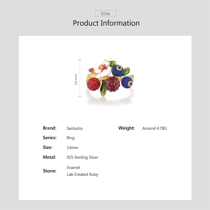 Santuzza 925 Sterling Silver Enamel Flower Ring for Women