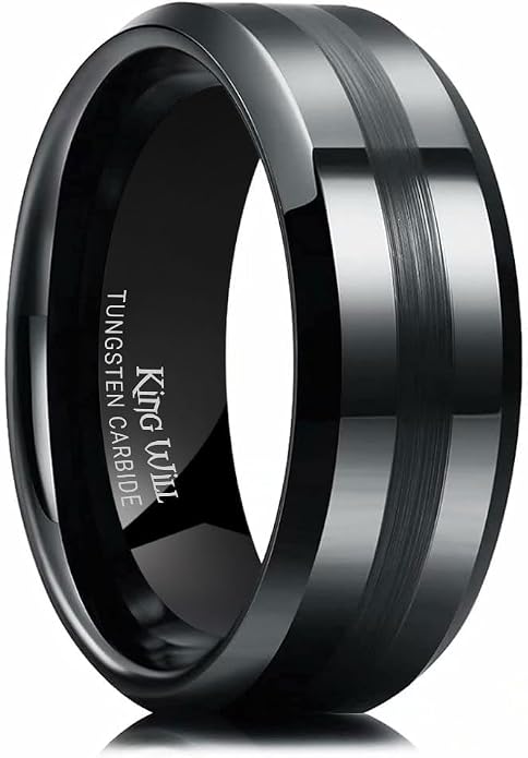 King Will Classic Tungsten Carbide Ring Brushed Two Grooved Center Hammered Design Mens Wedding Band for Men