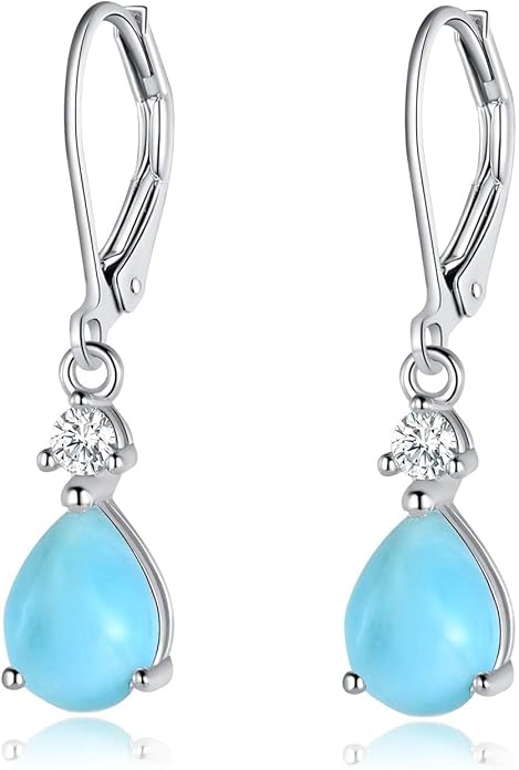 Larimar Dangle Earrings, 925 Sterling Silver Gemstone Larimar Drop Earrings for Women