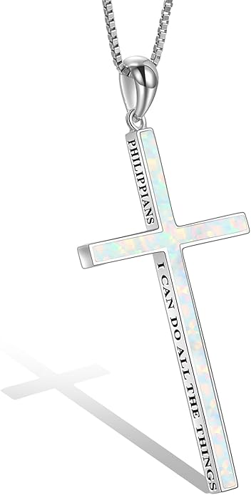 POPLYKE Cross Necklace 925 Sterling Silver Philippians 4:13 I Can Do All The Things Inspirational Necklace Gifts for Women Men 20+2''