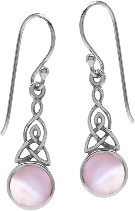 Silvershake 6MM Round Shape Inlay White Gold Plated or Yellow Gold Plated 925 Sterling Silver Triquetra Celtic Knot Dangle Leverback or Hook Earrings Jewelry for Women