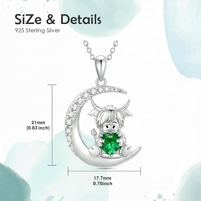 PROESS Animal Birthstone Necklace 925 Sterling Silver Otter/Axolotl/Hippo/Elephant/Dachshund/Monkey/Red Panda Pendant Necklace Animal Birthstone Jewelry Gifts for Women