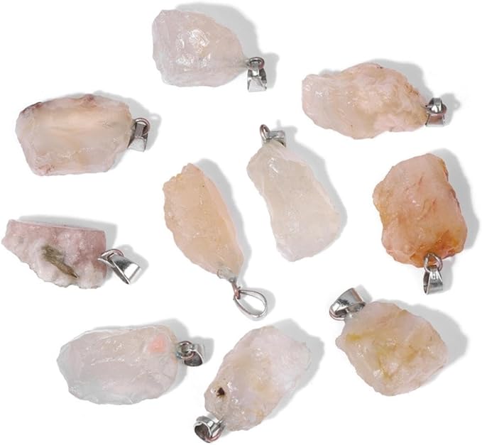 10pcs Irregular Raw Natural Pink Aventurine Rock Stone Pendant Healing Crystal Chakra Gemstone Charm for Jewelry Making DIY Necklace Earrings Accessories Reiki