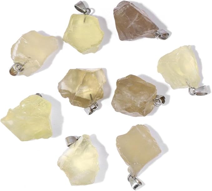 10pcs Irregular Raw Natural Yellow Crystal Rock Stone Pendant Healing Crystal Chakra Gemstone Charm for Jewelry Making DIY Necklace Earrings Accessories Reiki