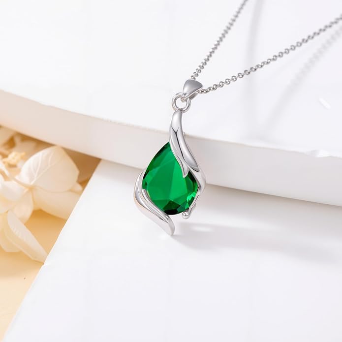 HPQQ Birthstone Necklace for Women 925 Sterling Silver Teardrop Pendant Fine Jewelry Birthday Mothers Day Gifts for Women Mom Her