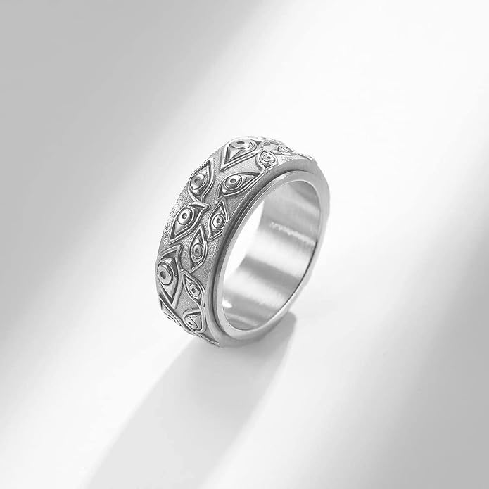 Men's Stainless Steel Eye of God Ring Band All Seeing Eye Spinner Rings Black Silver Vintage Jewelry Size 5 to 14