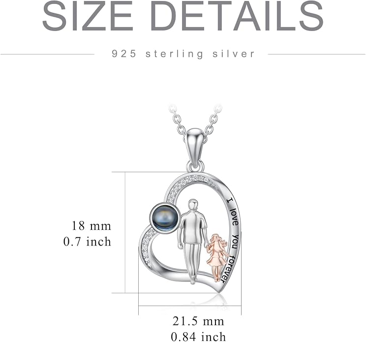 PROESS S925 Sterling Silver Daughter Heart Pendant Necklace from Dad Mom I Love You Forever Jewelry