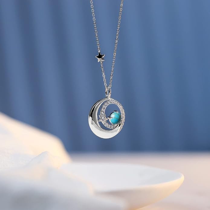 FANCIME Birthstone Necklaces 925 Sterling Silver Moon and Star Pendant Fine Jewelry Birthday Mothers Day Gifts for Mom Wife Her Daughter, Adjustable Chain 16+2"