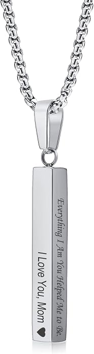 VNOX Personalized Bar Necklace Vertical - Customized Necklace Stainless 3D Pendant Custom Name Engravable Necklace Gift for Women Men