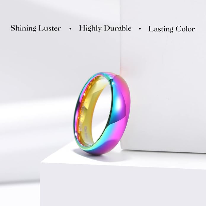 King Will Men's Women's Tungsten Carbide Ring 24k Gold Plated Rose Gold Plated Domed Polished Finish Wedding Band