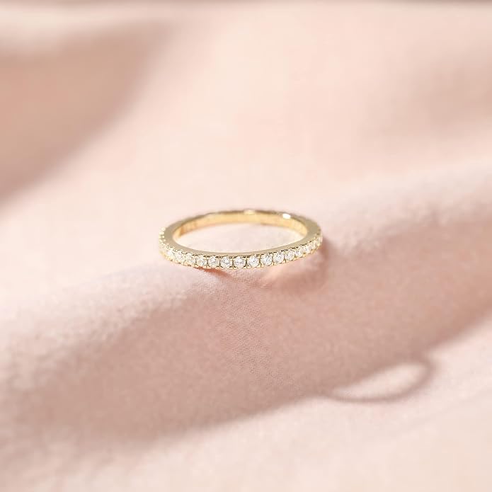 EAMTI 2mm 925 Sterling Silver Wedding Band Cubic Zirconia Half Eternity Stackable Engagement Ring Size 3-13