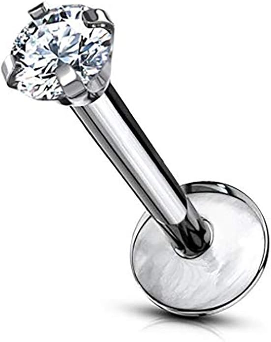 16 g Titanium Internally Threaded Tragus Piercing Jewelry CZ Top Flat Back Piercing Nose Studs Earring, Helix, Cartilage, Labret, Monroe for Women or Men
