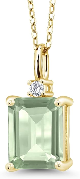 Gem Stone King 925 Sterling Silver Gemstone Birthstone Pendant Necklace for Women | Emerald Cut 10X8MM and Round 2MM | With 18 Inch Chain | Fine Jewelry for Her Mom Wife