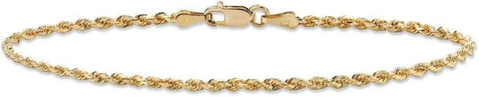 PORI JEWELERS 10K Solid Gold 2mm Diamond Cut Rope Chain Bracelet or Anklet for Women - Lobster Clasp
