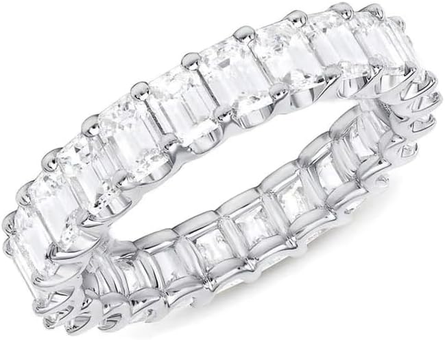 Cubic Zirconia Ring for Women, Emerald Cut Cubic Zirconia Eternity Ring, Fashion Wedding Band Style, Continuous Diamond Design
