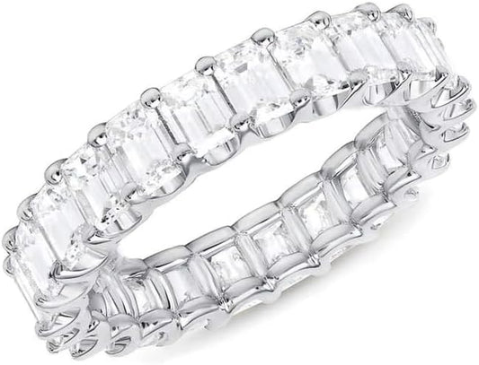 Cubic Zirconia Ring for Women, Emerald Cut Cubic Zirconia Eternity Ring, Fashion Wedding Band Style, Continuous Diamond Design