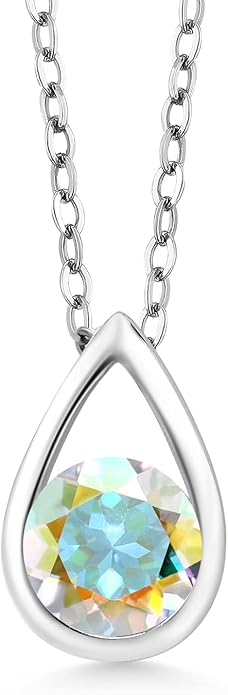 Gem Stone King Teardrop Pendant Necklace For Women | 5MM Round Gemstone Birthstone | 925 Sterling Silver | With 18 Inch Silver Chain | Fine Jewelry Gift for Her Mom Women Wife