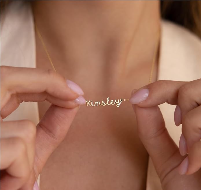 MOMOL 18K Gold Plated Stainless Steel Name Necklace Personalized Custom Name Necklace Customized Nameplate Necklace for women