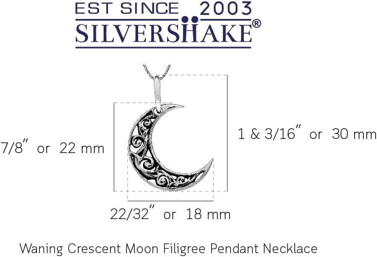 Silvershake 925 Sterling Silver Waning Crescent Moon Filigree Pendant with 1mm 18 Inch Venetian Box Chain Necklace