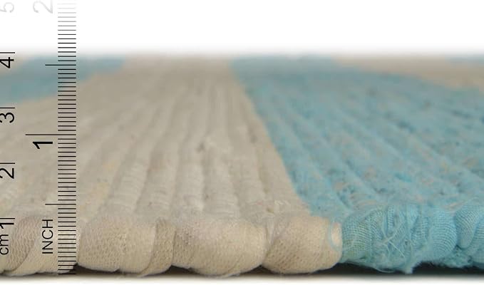 Unique Loom Chindi Rag Collection Area Rug - Striped (10' x 14' 1" Rectangle, Turquoise and Ivory)