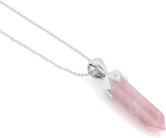 Hexagonal Shape Natural Gemstone Pendant Necklace for Women, Birthstone Jewelry Gifts for Her Birthday, Anniversary, Graduation (15x3.5mm, Bezel-Set)