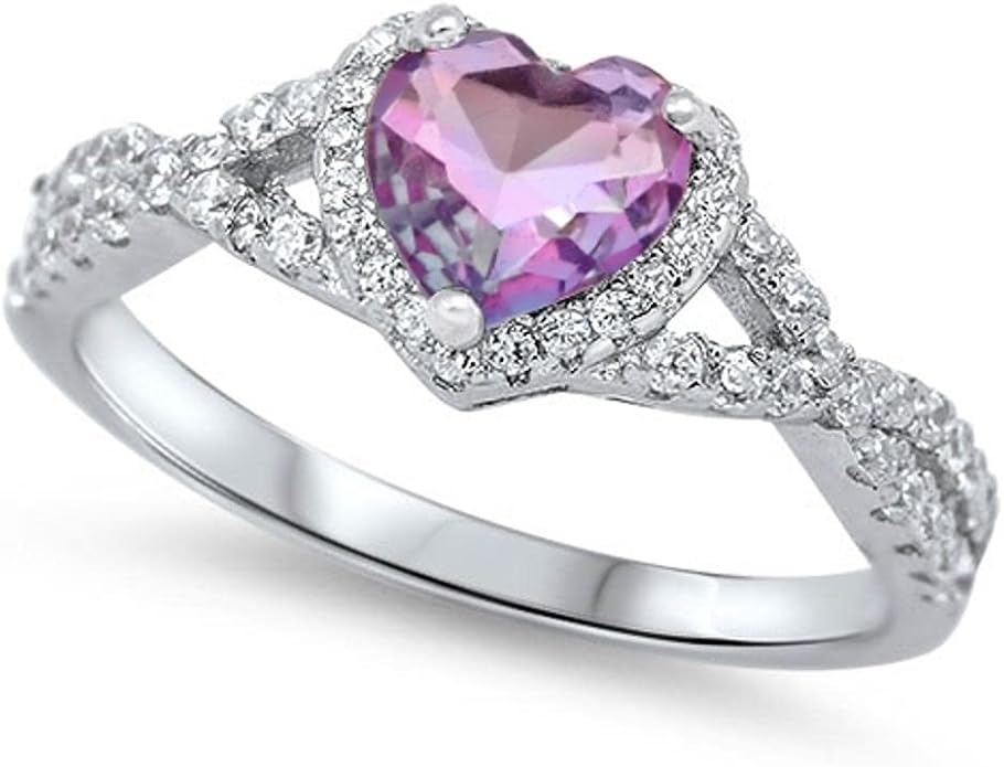 CHOOSE YOUR COLOR Sterling Silver Heart Halo Promise Ring