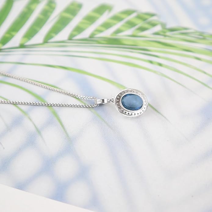iSTONE 925 Sterling Silver Natural Crytral for Womens Pendant Necklace, Gemstone Birthstone with 17.8" Silver Chain Ladies