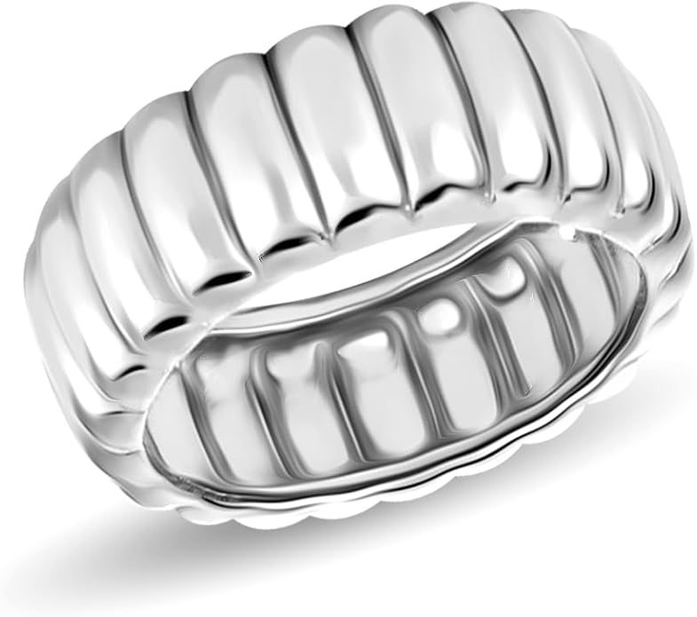 LeCalla 925 Sterling Silver Chunky Bold Signet Rings for Women and Men | Textured Twisted and Ribbed Statement Rings | Minimalist Texture Silver Ring Jewelry for Women & Men (Sizes 6-8 No.)