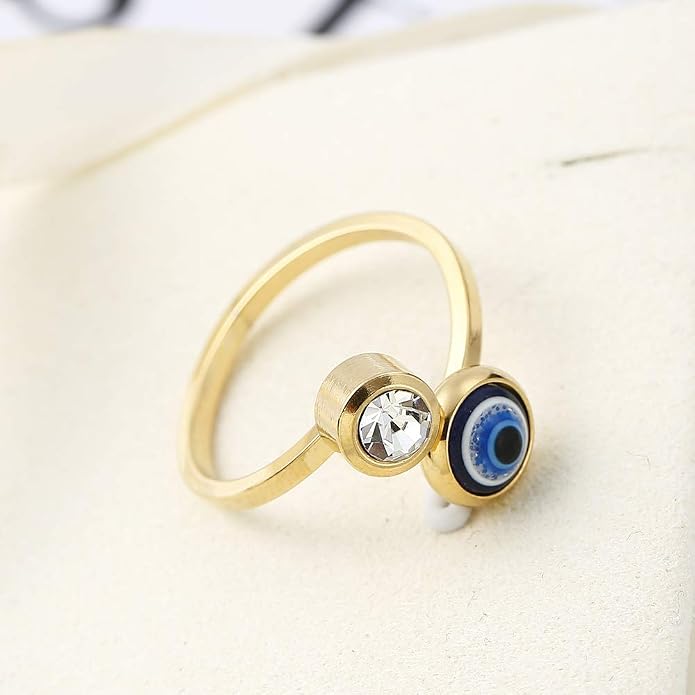 Gold Plated Evil Eye Ring for Women - 10k Gold Plated Stainless Steel Open Ring,Eyes Evil Mid Rings for Women,Cool Openable Rings