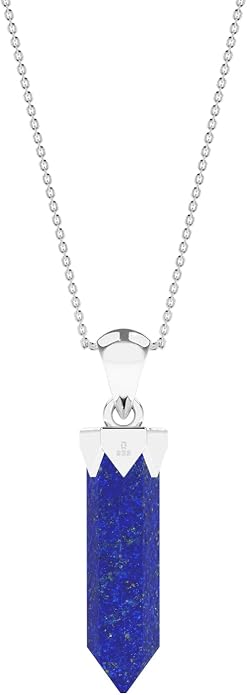 Hexagonal Shape Natural Gemstone Pendant Necklace for Women, Birthstone Jewelry Gifts for Her Birthday, Anniversary, Graduation (15x3.5mm, Bezel-Set)
