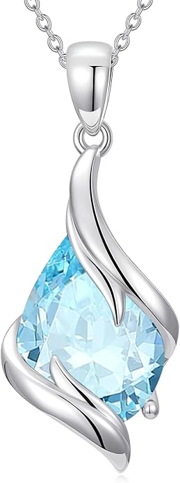 HPQQ Birthstone Necklace for Women 925 Sterling Silver Teardrop Pendant Fine Jewelry Birthday Mothers Day Gifts for Women Mom Her