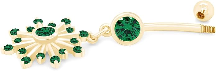 AFFY Snowflake Belly Button Ring for Women Simulated Birthstone, Round Cut Gemstone in 14K Gold Over 925 Sterling Silver, Navel Barbell Piercing Jewelry for Her