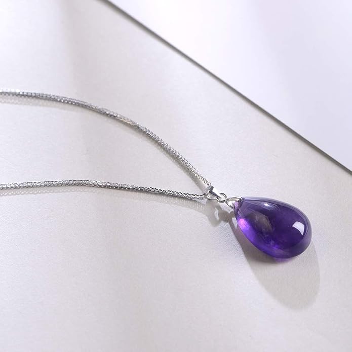 iSTONE 925 Sterling Silver Natural Crytral for Womens Pendant Necklace, Gemstone Birthstone with 17.8" Silver Chain Ladies