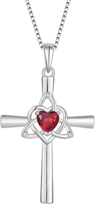 Celtic Cross Necklace 925 Sterling Silver Necklace for Women Birthstone Necklace Jewelry Gifts for Christmas Birthday or Anniversary Birthday