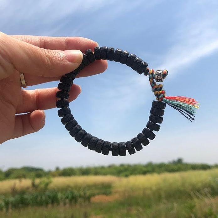 Buddha & Karma Coconut Shell Beads Om Mani Padme Hum Bracelet – Handmade Buddhist Bracelet for Protection, Spiritual Energy, and Inner Peace – Adjustable Meditation Wristband for Men & Women