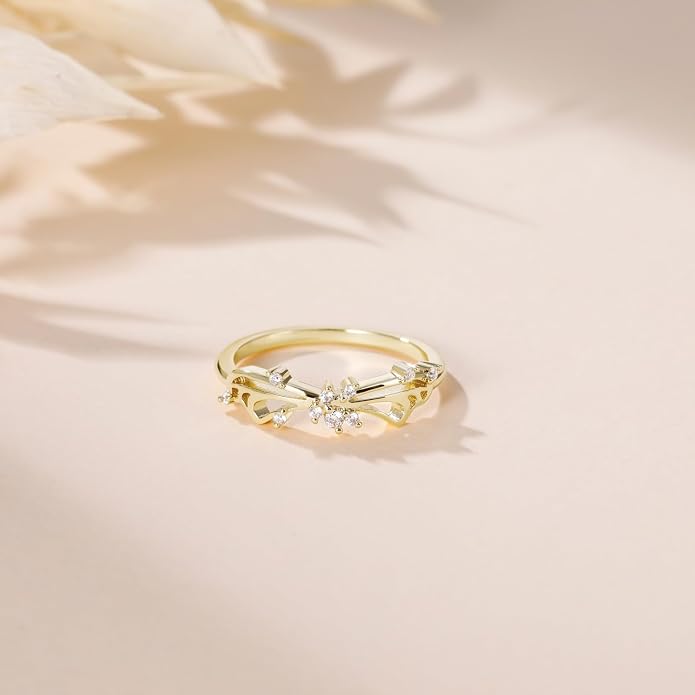 Mameloly 14K Gold Plated Wedding Band for Women CZ Twisted Rope Dainty Stackable Statement Engagement Promise Rings for Her Sizes 3-10