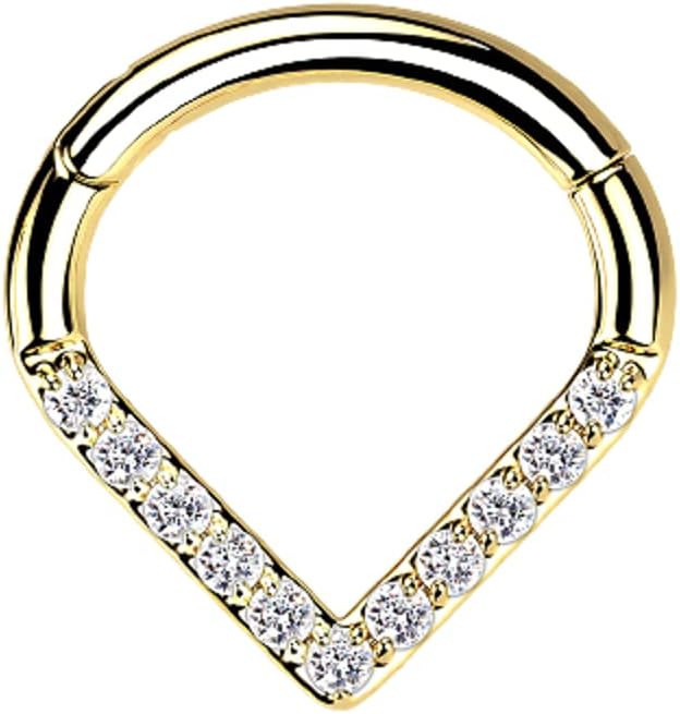 Pierced Owl - 16GA G23 Implant Grade Titanium CZ Crystal Paved Chevron Shaped Segment Clicker Ring