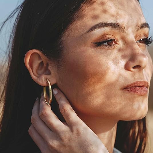 Gold Earrings for Women 14K Gold Hoop Earrings for Women Chunky Classic Huggie Earring Everyday