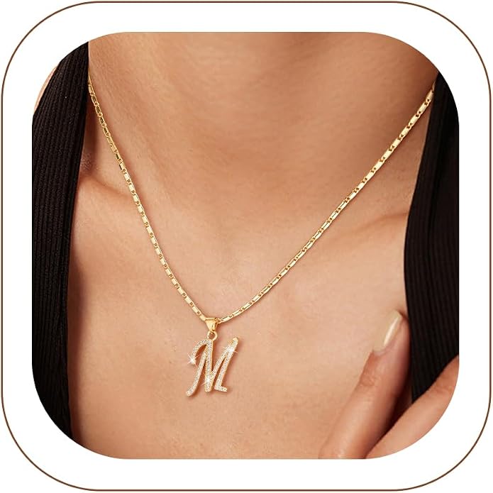 U7 Initial Necklace for Women, Gold/Platinum Plated CZ Crystal Letter A-Z Pendant Necklace, Shiny 20 Inch Name Chain Dainty Personalized Jewelry for Men Mom Wife Friend
