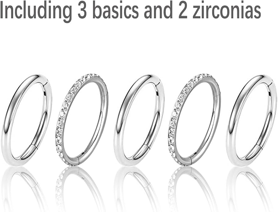 Casvort 5/10 PCS 16G Seamless Septum Nose Piercing Rings Zirconia Segment Tragus Hoop Rings 316 Stainless Steel Helix Ring Stack Clickers Ear Plugs Hangers Women Body Jewelry