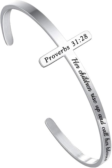 M MOOHAM Cross Bracelet - Christian Gifts for Mom Daughter Friends Teacher Women - Engraved Quote Religious Cuff Bangle Bible Verse Confirmation Baptism Gifts