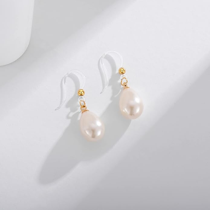 Plastic Earrings for women, KMEOSCH Lightweight Elegant Drop Dangle Pearl Earrings on Hypoallergenic Plastic Hooks for Sensitive Ears